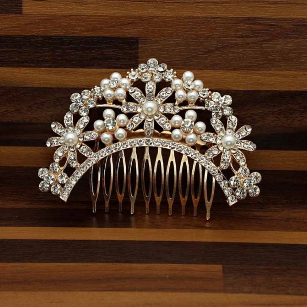 NEW Crystal gold rose Bridesmaid Bridal Hair Comb Clip Hairpin